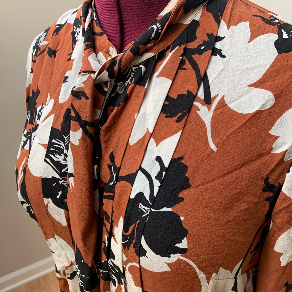 Rust and Black Silk blouse with neck tie